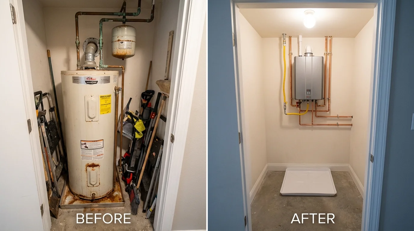 Tank water heater versus wall-mounted tankless unit comparison for Clayton, OH homeowners